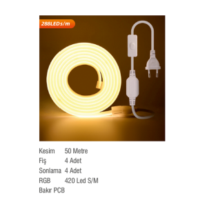 COB Silikonlu Neon Þerit Led 220V (50 Metre) 4000K